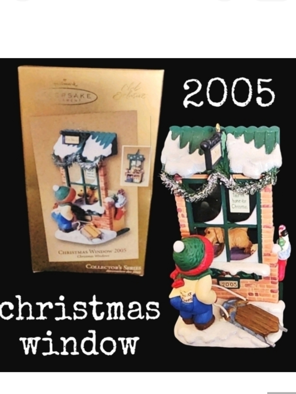 Vintage 2005 hallmark christmas window with puppy christmas ornament